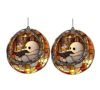 2 x Halloween Ghost Reading Book Sun Catcher,Cute Reading Ghost Teacup Sun Catcher Window Hangings Ornaments,Book Lover Gifts for Readers Women,B-OOK Ornaments for Christmas Tree, Windows, Wall