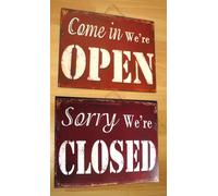 2 X Insegna Negozio Targa di Latta " Come IN We'Re Open " & " Sorry We 'Re
