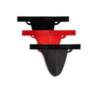 2(X) Ist 3 Pack Tanga da Uomo, Cotone Essenziale, Y-Tangas, Normale, Cotone: Colour: Black/Red/Antracite | Size: X-Large