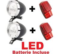 2 x KIT Fanale NERO Luce Anteriore + 2 x Fanale Posteriore al parafango LED bici