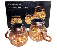 2 x LED in vetro solare monouso, con 30 LED, 11,5 x 14,5 cm, luce bianca calda, con batteria, 2 bicchieri in set da giardino