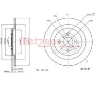 2x Disco freno Assale posteriore pieno 6110181 METZGER per DAIHATSU TOYOTA