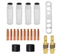 2 x MIG MAG Accessori per Ugelli/Cappucci Cono di Saldatura AK-15 / MB-15 Parti Soggette ad Usura, 10 x Punte di Saldatura M6 da 0,88 mm e 2 x Portaugelli con Molle Fisse (19 Pezzi in Totale)