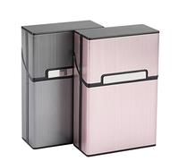 2 x portasigarette in alluminio con chiusura magnetica, scatola per sigarette in metallo, per sigarette in metallo (grigio + oro rosa)