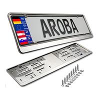 2 x portatarga auto di ottima qualità, 100% acciaio inox, lucidata V2A, per Germania e Unione Europea (targa delle dimensioni 520 mm x 110 mm)