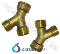 2 X Raccordo A Due Vie Per Lavatrice In Ottone Massiccio A Doppio Ingresso 3/4"