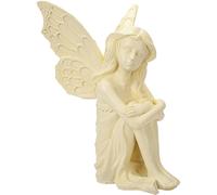 2 X Statua Decorativa Di Fata Da Giardino Seduta Sul Gradino 20Cm Alta Crema