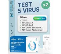 2 x Test Combo 5in1, Tamponi rapido covid 19 varianti 2025 + Influenza A o B + Virus RSV Sinciziale + Virus ADV Virus respiratorio Adenovirus, Test rapido Adulti e bambini, 2 pz