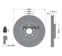 Textar Disco freno 92237603 Anteriore Ventilato Ø305 mm Coppia per Fiat 500L/Doblo/Opel Combo