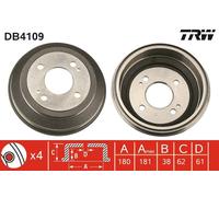 2 x TRW DB4109 Tamburo freno per HONDA,ROVER