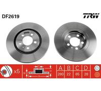 2 x TRW DF2619 Disco freno per SEAT,VW