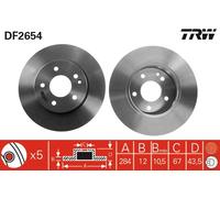 2 x TRW DF2654 Disco freno per MERCEDES-BENZ