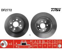 2 x TRW DF2772 Disco freno per CHEVROLET,OPEL,VAUXHALL