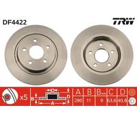 TRW disco freno DF4422 pieno diametro 280 spessore 11 mm 5 fori