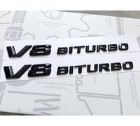 2 X V8 BITURBO Emblema auto lucido nero adatto per Mercedes C63 E63 S63 ML63 SL63 SL55 CLK