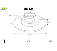 2 x VALEO 197123 Disco freno per HYUNDAI,KIA