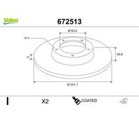 2 x VALEO 672513 Disco freno per FORD,FORD AUSTRALIA,LAND ROVER