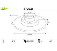 2 x VALEO 672938 Disco freno per CHEVROLET,OPEL,VAUXHALL