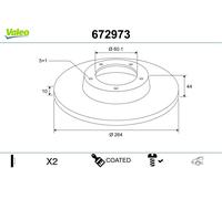 2 x VALEO 672973 Disco freno per BUICK (SGM),OPEL,VAUXHALL