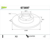 2 x VALEO 673697 Disco freno per CITROËN,DS,OPEL,PEUGEOT,VAUXHALL