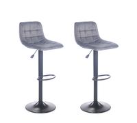 2 X Velluto Grigio Asta Sgabelli Cucina Tappezzato Nero Rotondo Base Industriale