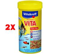 2 X Vitakraft Vita Flake-mix Mangime Per Pesci Tropicali Barattolo 250 Ml