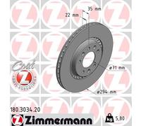 2 x ZIMMERMANN 180.3034.20 Disco freno per CITROËN,OPEL,PEUGEOT,TOYOTA