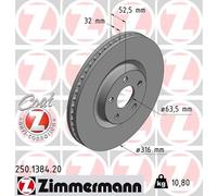 2 x ZIMMERMANN 250.1384.20 Disco freno per FORD,FORD (CHANGAN),FORD USA