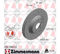 2 x ZIMMERMANN 250.1386.52 Disco freno per FORD USA