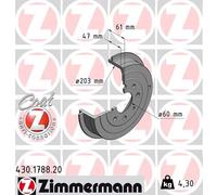 2 x ZIMMERMANN 430.1788.20 Tamburo freno per FIAT,OPEL,VAUXHALL