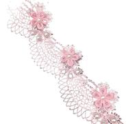 2 Yard Soluble Rose Flower Pearl Ocean Waves Embroidered Lace Trim Ribbon Fabric Sewing Craft Patchwork Handmade Decoration(Pink)