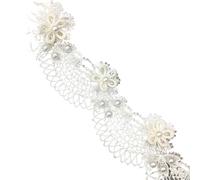 2 Yard Soluble Rose Flower Pearl Ocean Waves Embroidered Lace Trim Ribbon Fabric Sewing Craft Patchwork Handmade Decoration(Apricot)