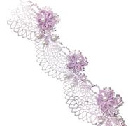 2 Yard Soluble Rose Flower Pearl Ocean Waves Embroidered Lace Trim Ribbon Fabric Sewing Craft Patchwork Handmade Decoration(Purple)