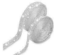 2 Yards Nastro di Strass Argento, Strass Adesivi per Tessuti, Strass per Scarpev, Passamaneria Decorativa, per Valentine Matrimonio Compleanno Regalo di Natale