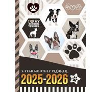2-Year Monthly Planner 2025-2026: 8.5x11 Dated Organizer With 100 Blank College-Ruled Paper Combo / 24-Month Schedule Gift / Boston Terrier Dog Art Pattern Cover