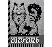 2-Year Monthly Planner 2025-2026: 8.5x11 Dated Organizer With 100 Blank College-Ruled Paper Combo / 24-Month Schedule Gift / Black Gray Wicca Wiccan Cat Art - Witchcraft Theme Cover