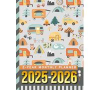 2-Year Monthly Planner 2025-2026: Hardcover / 8.5x11 Dated Organizer With 100 Blank College-Ruled Paper Combo / 24-Month Schedule Gift / Camp Camper Camping Pattern - RV Travel Theme Cover