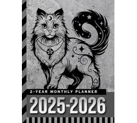 2-Year Monthly Planner 2025-2026: Hardcover / 8.5x11 Dated Organizer With 100 Blank College-Ruled Paper Combo / 24-Month Schedule Gift / Black Gray Wicca Wiccan Cat Art - Witchcraft Theme Cover