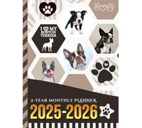 2-Year Monthly Planner 2025-2026: Hardcover / 8.5x11 Dated Organizer With 100 Blank College-Ruled Paper Combo / 24-Month Schedule Gift / Boston Terrier Dog Art Pattern Cover