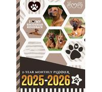 2-Year Monthly Planner 2025-2026: Hardcover / 8.5x11 Dated Organizer With 100 Blank College-Ruled Paper Combo / 24-Month Schedule Gift / Rhodesian Ridgeback Dog Art Pattern Cover