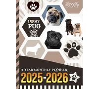 2-Year Monthly Planner 2025-2026: Hardcover / 8.5x11 Dated Organizer With 100 Blank College-Ruled Paper Combo / 24-Month Schedule Gift / Pug Dog Art Pattern Cover