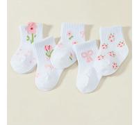 20/10/5/1 Paia Calzini Elasticizzati Alla Caviglia Per Bambine, Con Fiocco Alla Moda E Stampa A Tulipano, Polsino Costolato Che Protegge Efficacemente Le Caviglie Del Bambino, Non Stringenti, Adatti A