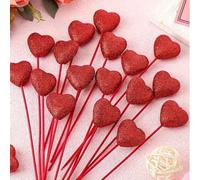 20/10/5 pezzi Decorazioni a forma di cuore in schiuma imbottita e glitter per San Valentino, gambo sottile per un facile inserimento. Adatto per decorare profumo, artigianato, apparecchiare la tavola 