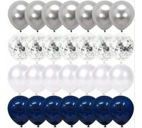 20/30/40 pezzi Palloncini a coriandoli blu navy e argento, palloncini bianchi e argento metallizzati da 10 pollici per decorazioni di feste di compleanno, matrimoni, lauree e altre occasioni 1 nastro 