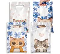20/40 pezzi Sacchetti regalo con base bianca e fiori blu e gatti, adatti per contenere regali e caramelle, per matrimoni, festa di nascità, compleanni, feste, confezioni per caramelle, addii al nubila