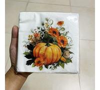 20/40 pezzi Tovaglioli monouso stampati con motivo a fiori di zucca, Tovaglie colorate stampate, Asciugamani in pura cellulosa di legno, Morbidi a doppio strato, Senza agenti fluorescenti, Adatti per 