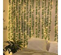 20/50/100 LED Luci a Fili di Rame a Batteria a Forma di Stelle, 2/5/10M Ghirlanda di Edera Artificiale da Appendere a Tenda, Ornamenti da Parete Interni, Decorazione Fai-da-Te per Camera da Letto, Mat
