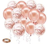 20/50/70 palloncini di lattice con coriandoli color oro rosa, palloncini da 12 pollici per feste di compleanno, matrimoni, addii al nubilato, decorazioni natalizie, con nastro dorato rosa di 33 piedi