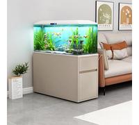 20 - 50 Gallon Solid Wood Fish Tank Stand, with Storage Drawer and Cabinet, for Fish Tank Accessories Storage, Reptile Turtle Tank Stand for Home Office Milky Coffee Sintered Stone 100x30x70cm