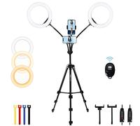 20,8 cm Dual Ring Light con treppiede Stand e 2 supporti per telefono per iPhone Android, doppio dimmerabile ad anello con otturatore remoto e hot shoe per streaming/YouTube/Video Registrazione/Selfie/Trucco